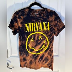 Men’s Small Custom Bleach Dye Nirvana Smiley Face Tee